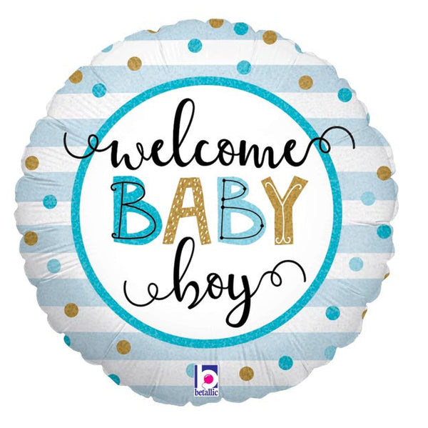 Balloon with 'Welcome Baby Boy' text on a white background