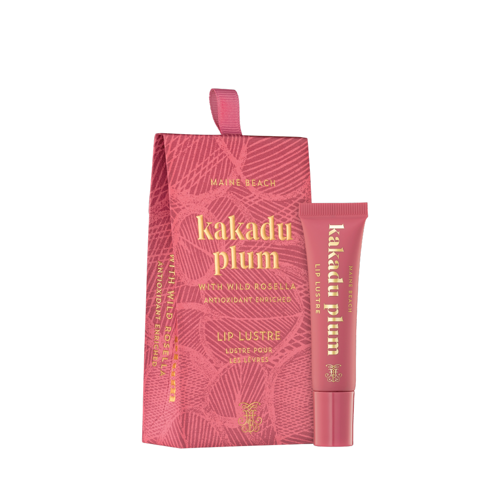 Kakadu Plum lip balm with packaging on a white background