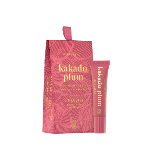 Kakadu Plum lip balm with packaging on a white background