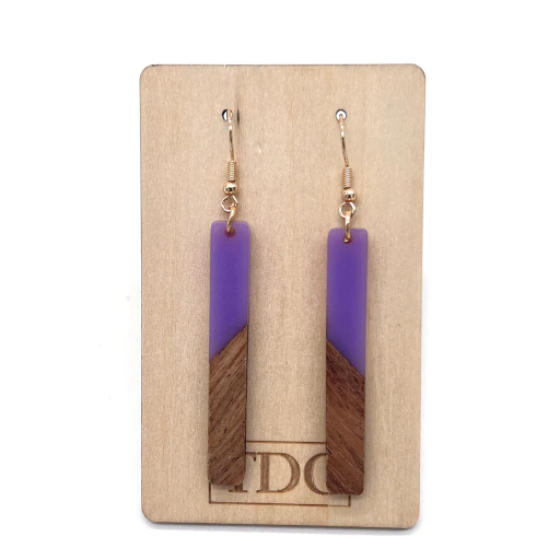 Handcrafted Timber & Resin Stick Drop Earring - Various Colours