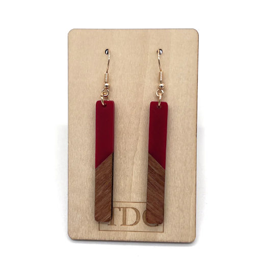 Handcrafted Timber & Resin Stick Drop Earring - Various Colours